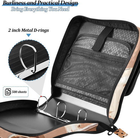 Krafig 3 Cute Cookies Milk Pattern Zipper Binder Bag Ring with Handle Shoulder Strap, Binder File Organizer Bag Storage