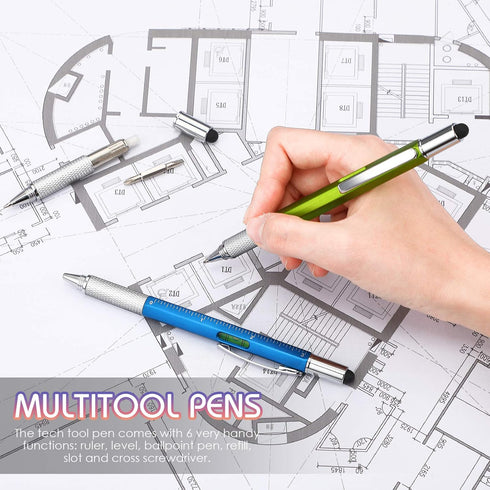 Zonon 36 Pcs Multitool Tech Pen, 6 in 1 Ink Pens with Ruler, Level Gauge, Screwdriver, Touch Screen Ballpoint Pens