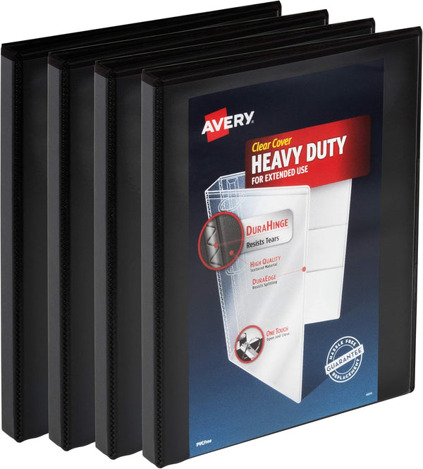 Avery Heavy-Duty View 3 Ring Binders, 0.5" One Touch Slant Rings, 4 Black Binders