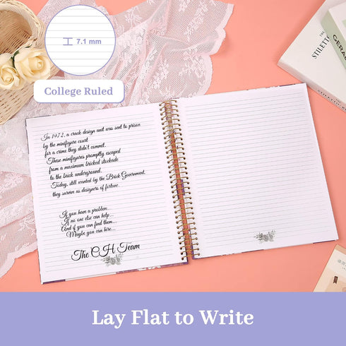 CAGIE Floral Spiral Notebook, 8.5 x 11, 200 Pages, Large Hardcover with Pockets for Women and Girls Note Taking, Purple