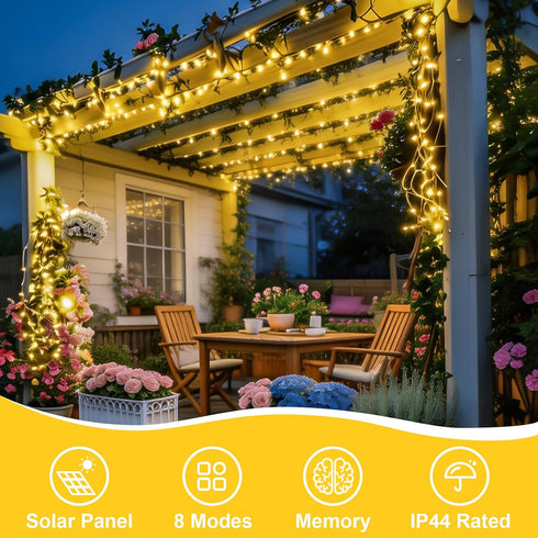 4 Pack 33ft 100 8 YEGUO Warm White Solar Fairy Lights, Each LED Christmas Lights Outdoor Waterproof, Modes Sliver Wire