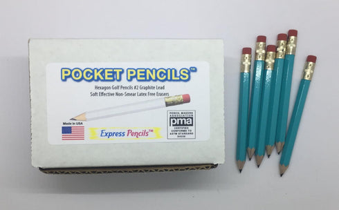 Express Pencils Half Pencils with Eraser - Light Turquoise Mini Non-Toxic Hexagon Golf Pocket Pencils, Box of 72