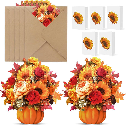Afniimyapt 5 Set Autumn Harvest Bouquet Pop Up Cards 3D Paper Flower Bouquet