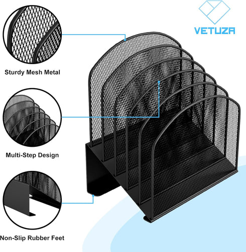 Desk File Organizer, Metal Mesh Vertical Folder Holder for Office, School, Home, 1 Pack