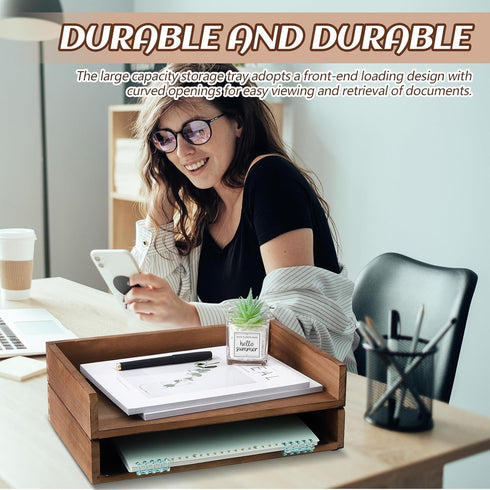 Yeaqee 4 Pcs Stackable Paper Tray, Desktop Letter Size Wood Desk Organizer for Office