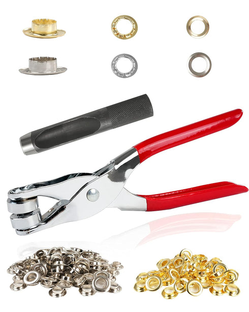 150Pcs 1/2 Inch Grommet Tool Kit, Eyelet Kit with Leather Hole Punch Pliers, Gold and Silver Metal Eyelets