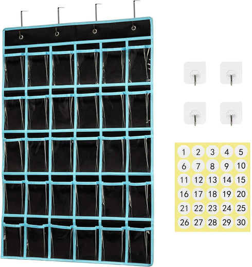 KEEPJOY Pocket Chart Organizer, Cell Phones Calculator Holder for Storage, 30 Pockets Hanging Wall Caddy (Black)