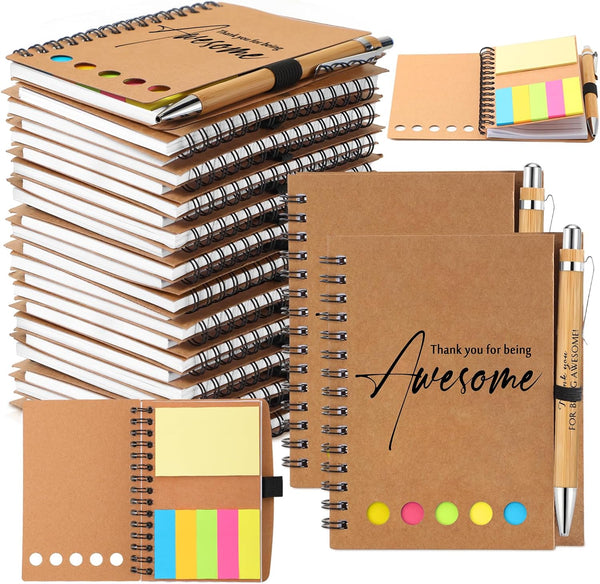 Chuangdi 20 Sets Employee Appreciation Thank You Gifts - Inspirational Spiral Notebook and Bamboo Pen