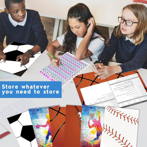 Sport Pocket Folders, Basketball Football Theme, Back to School Supplies, 12 Count, 8.6 x 11.8 Inch