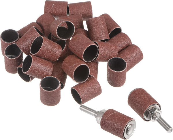 uxcell 30 Pcs 3/4 Inch Sanding Sleeves Sandpaper Set, 120 Grit with 2 Pcs 0.79 Inch Drum Mandrels for Rotary Tools
