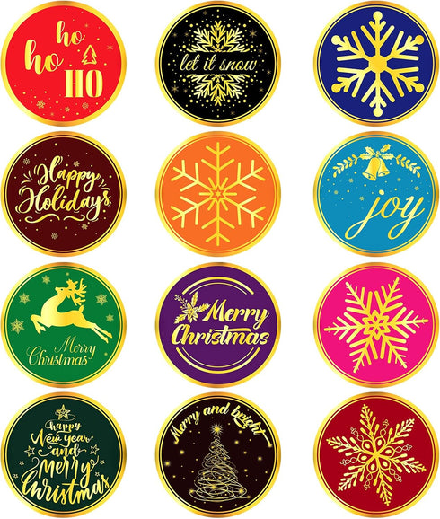 Clabby 360 Pieces Merry Christmas Stickers, 2 Inch Gold Snowflake Adhesive Labels for Xmas Cards, Gift Envelopes, Party
