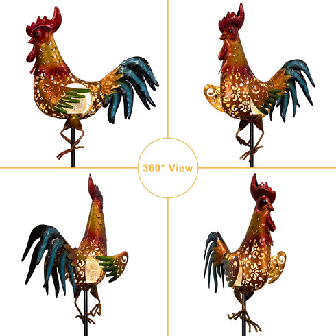 Tryme Rooster Solar Lights Outdoor Decorative Garden Statue Gifts for Chicken Lovers Women Mother Metal Yard Art
