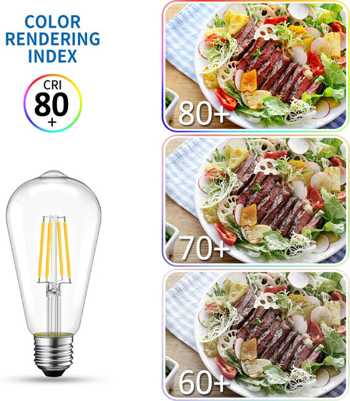 ST21 Bulb Bulbs 7W(60 800Lumens CRI80+ Dimmable 2700K E26 Lightbulbs, 6 Pack ANWIO Clear LED Edison Light LED Filament