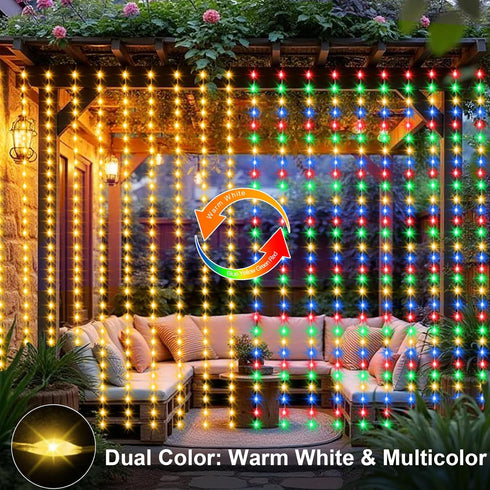600 20Ftx10Ft, ZAIYW Curtain Lights LED Dual Color Changing Curtain Fairy Light Connectable with Timer Remote