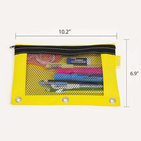 BAZIC Bright Color 3-Ring Pencil Pouch with Mesh Window