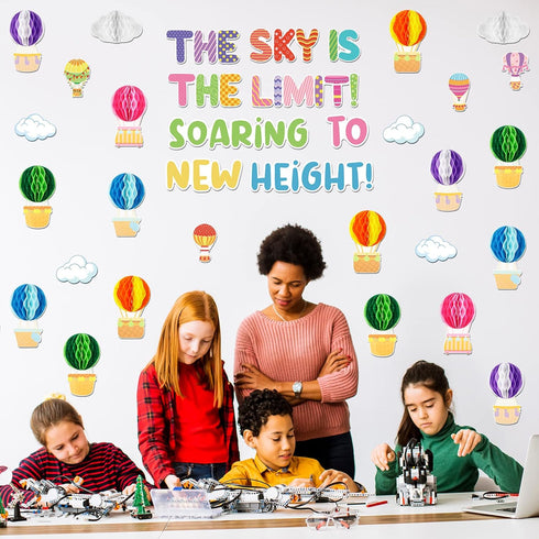 Crtiin 3D Hot Air Balloon Honeycomb Bulletin Board Set for School Classroom Decoration Balloon Artcraft Cutouts