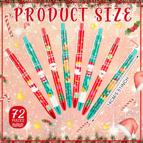 Leinuosen 72 Pieces Christmas Ballpoint Pen Retractable Gel Ink Pen Christmas Cute Cartoon Pens Holiday Pens for Office Stationary Writing Pen Christmas Home Decor Party Gift