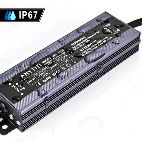 ANYTITI IP67 60W DC12V 5A 3-Prong 4.5feet LED Driver,LED Power Supply Waterproof Output Plug