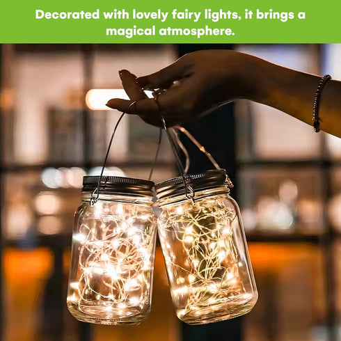 Set 2 5.2" 3" SteadyDoggie Solar Mason Jar Lights - of Magical Patio Lights in Glass Lanterns - Hang Them Anywhere