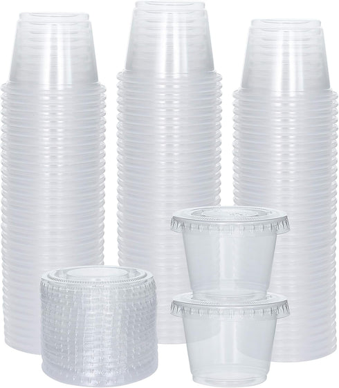 Galashield 100 Sets 1 oz Small Plastic Containers with Lids, Disposable Portion Cups for Sauce and Dressing