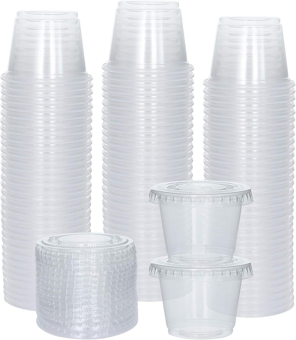 Galashield 100 Sets 1 oz Small Plastic Containers with Lids, Disposable Portion Cups for Sauce and Dressing