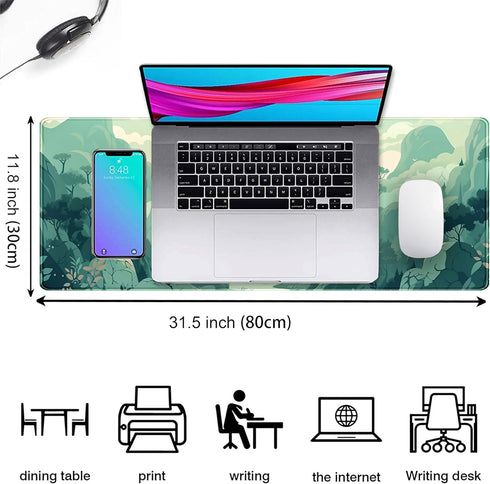 Cute Pastel Mint Green Forest Sage Desk Mat Anime Large Gaming Mouse Pad XL, Aesthetic Sunrise Laptop Computer Keyboard Mouse Mat, Women Office Desk Decor Cover Mat with Stitched Edges 31.5"x11.8" by DSKGSJH