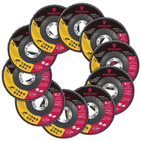 40/60/80/120 Mixed Grit Zirconia Flap Disc 4-1/2" x 7/8-Inch, Pack of 10 for Stainless Steel Grinding