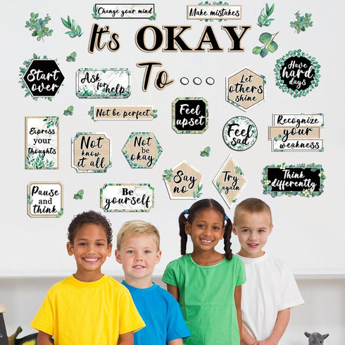 Mental Health Posters It's Okay to Eucalyptus Bulletin Board Set, Inspirational Accents for School Office Home Decor