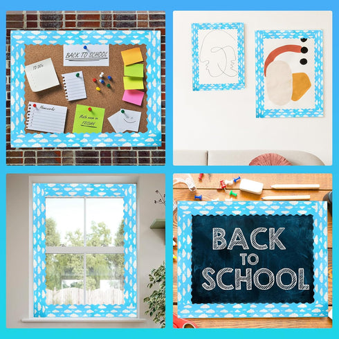 Blue Cloud Bulletin Board Paper Strips, 1Pc Scalloped Borders for Classroom Home Decoration