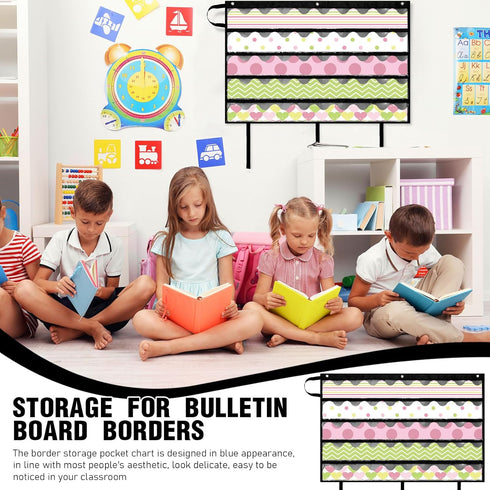 Crtiin 3 Pcs Foldable Bulletin Border Storage Pocket Chart, 41 x 24.5 Inch Classroom Organizer for Wall Borders