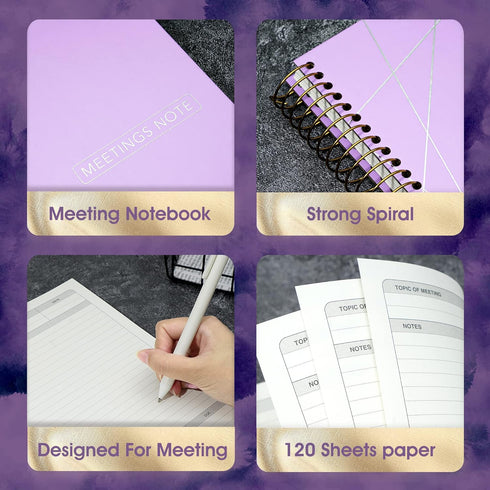 Meeting Notebook with Action Items, 120 Sheets A5 Work Notebook for Office Business Meeting Agenda for Men Women