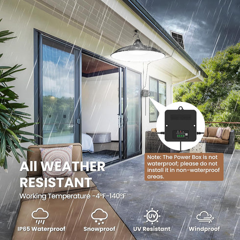 2000LM 3 IP65 Solar Shed Light Indoor Outdoor, Daytime Available Pendant Light with Pull String, Dusk to Dawn, Lighting