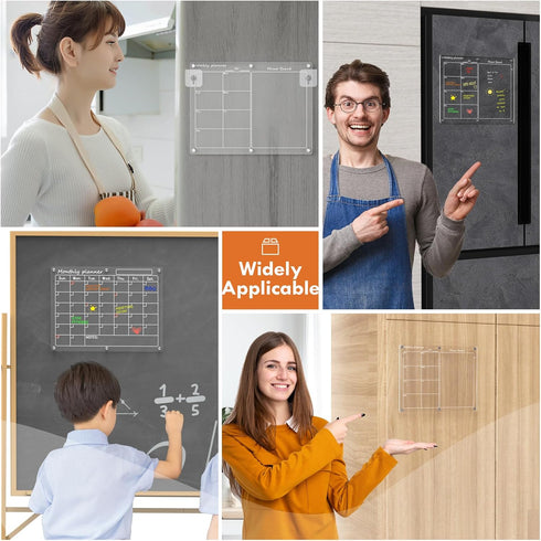 Magnetic Acrylic Calendar for Fridge, 2 Pack 12"x16" Clear Dry Erase Magnetic Planning Boards with Markers