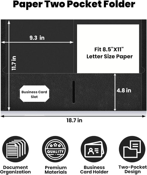 SUNEE Folders with Pockets, 125 Pack Black, 2 Pocket Folders Fit Letter Size Paper for School Office Home