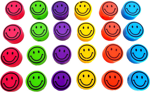 Pencil Sharpeners for Kids with Removable Neon Colored Lids (48 Pack - Smile FACE) by Dondor