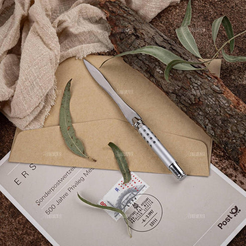 AUEAR Silver Metal Letter Opener Hand Envelope Slitter for Home Office Supplies