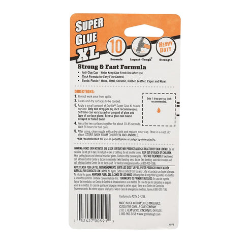 Gorilla Super Glue XL, Clear, 25 Gram, Pack of 2