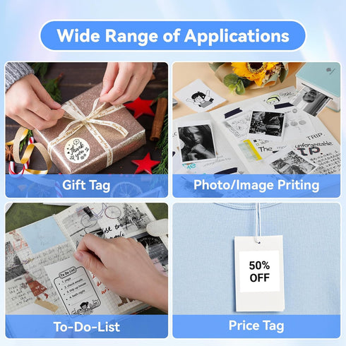 Memoqueen White Self-Adhesive Thermal Labels for Phomemo M02/M02S/M04S/M04AS Pocket Bluetooth Printer, 50mm x 3.5m, 3