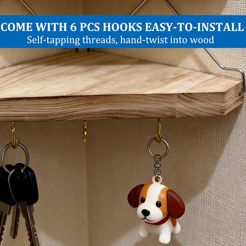 YBhuoo 2PCS Fabric Wall Corner Shelf with Hooks, Wooden Cubicle Organizer Storage Shelf with Hangers Cubicle