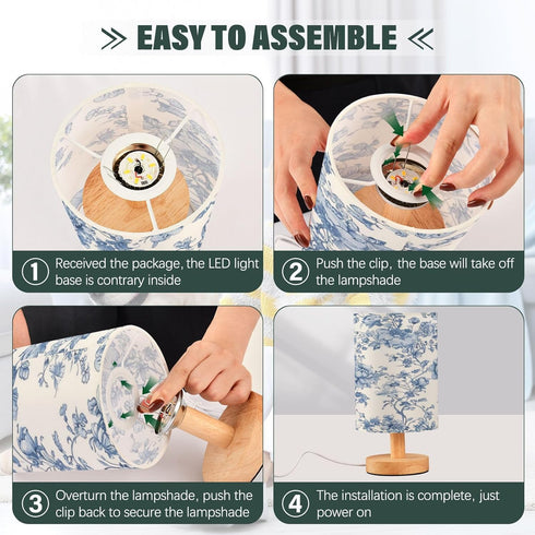 RMDQT Bulb Flower Lamp Blue Floor Lamp Bedside Table Lamp for Bedroom - Push Button Switch USB Wiring Port, Wooden Base