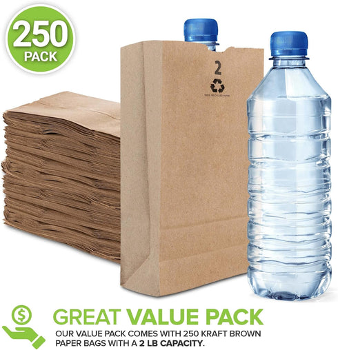 2 Lb (250 Count) Packing Pack, Stock Your Home Kraft Small Brown Paper Bags Mini Size Bag for Breakfast Food, Snack