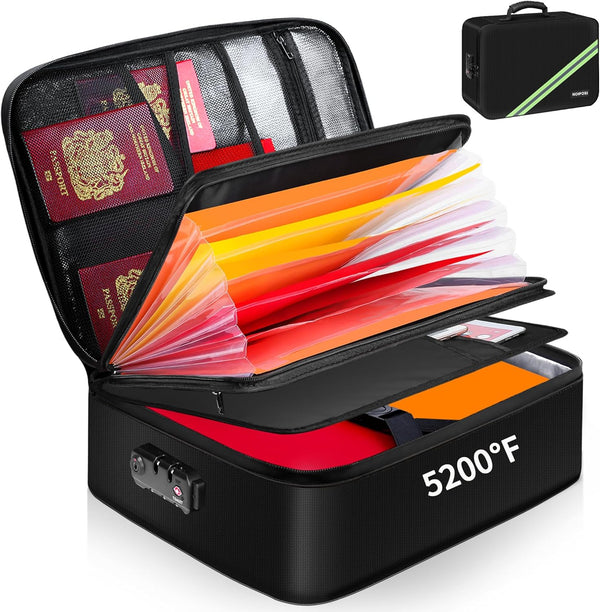 Noiposi Document Organizer, Waterproof and Fireproof Document Box, 5200? Heat Insulated, Portable Safe Storage for