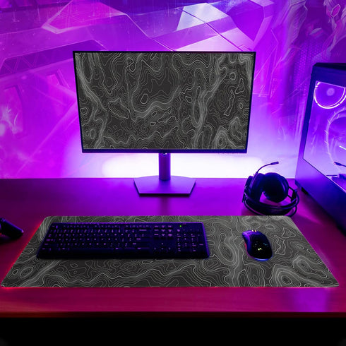 Topographic Contour Extended Big Mouse Pad, 27.6x11.8 Inch Gaming Desk Pad with Non-Slip Base and Stitched Edge