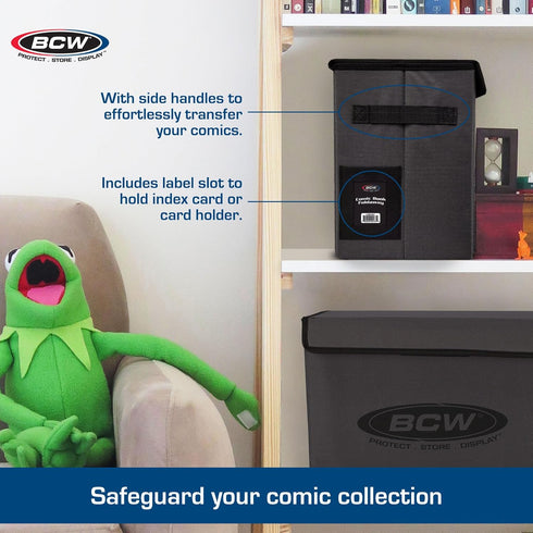 BCW Foldable Comic Book Storage Box - 1 ct, Fits 125-150 Sleeved and Boarded Comics, Gray Case for Silver, Bronze,