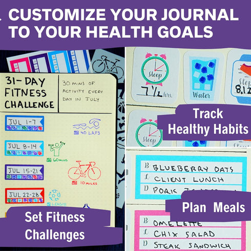 Health and Fitness Planner Stickers Set - Large Value Pack of 20 Sheets for Health, Exercise, and Meal Planning