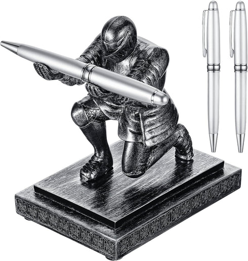 Knight Pen Holder with 2 Pens, Funny Resin Desk Organizers and Accessories for Cool Office Gadgets and Decorations