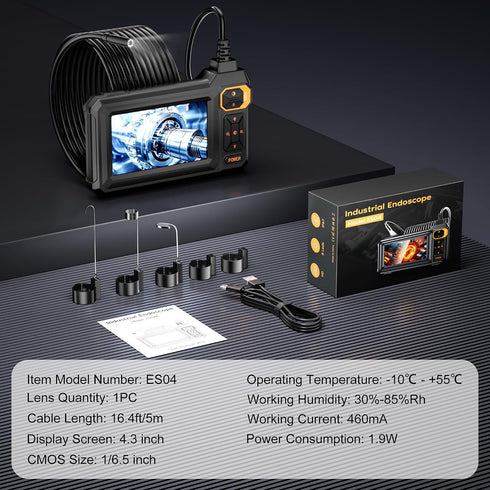 EASTBEAR 1080P 4.3" 16.5FT 8 IP67 Single-Lens Endoscope Camera with Light, Borescope Inspection Camera, IPS Screen