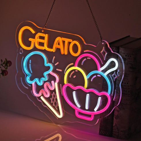 Dimmable,15.7511.8inches Gelato Neon Sign, Neon Lights Hanging Wall Art Decoration for Restaturant Shop Food Truck