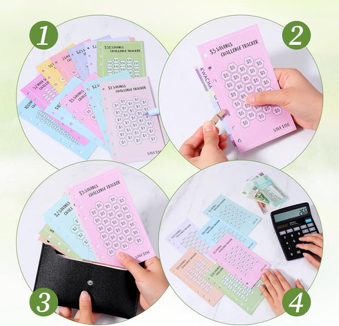SynHHergyx 48 6 A6 Sheets Money Saving Challenge Binder Trackers, Ring Binder Savings Challenge, Reusable Budget