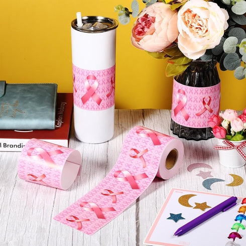 Colarr 68.9 Feet Breast Cancer Awareness Bulletin Board Borders, Pink Ribbon Straight Rolled Border Trim for Classroom